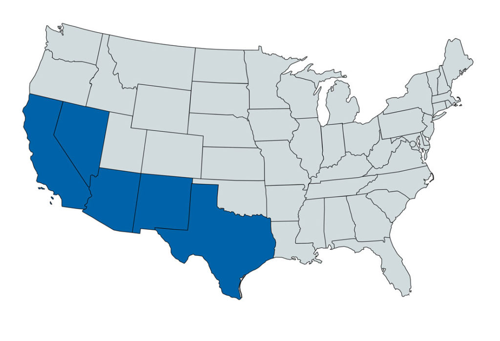 Southwest Service Regions Map | Spray Systems Environmental